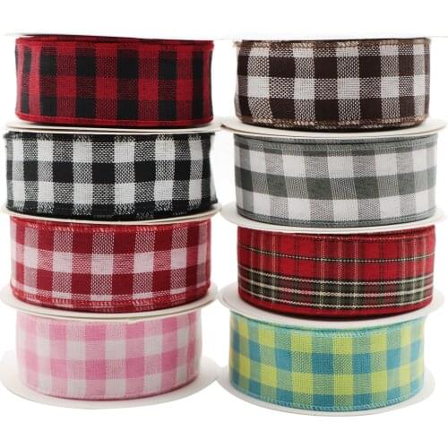 40mm Imitation Hemp Ribbon Wired Edge Linen Ribbon Gift Wrapping Holiday Wreath Decoration Festival Plaid Ribbon 10M/Roll