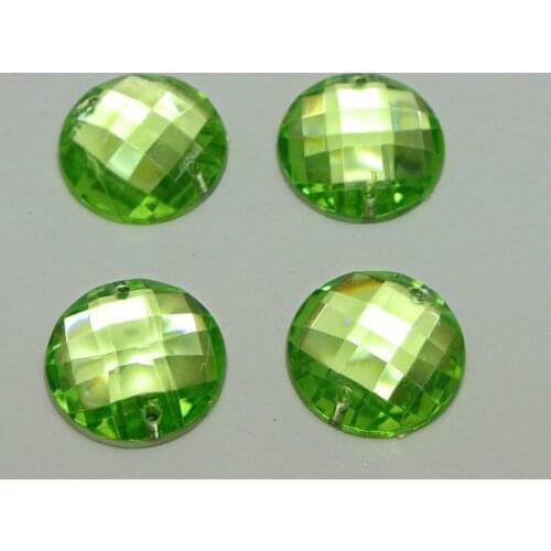 50 Soft Green Acrylic Flatback Sewing Rhinestone Round Button 20mm Sew on beads