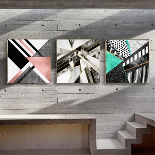 Abstract Painting Pink Green Geometry Poster Canvas Print Painting Wall Art Living Room Home Decoration