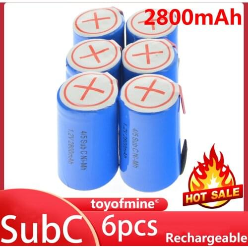 6x Ni-Mh 4/5 SubC Sub C 1.2V 2800mAh Rechargeable Battery with Tab Blue