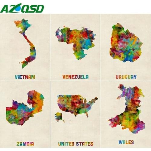 AZQSD Diamond Embroidery Map Mosaic Full Square Drill Handmade Craft Diamond Painting Landscape Handicraft Decor For Home