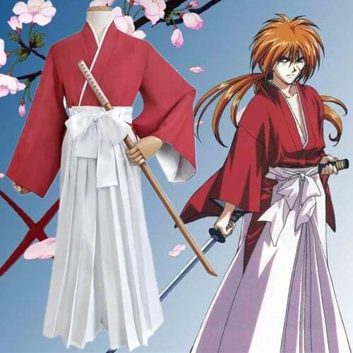 Anime Rurouni Himura Kenshin Cosplay Costume Set Kimono Kendogi Hakama Belt Girdle Waistband Suit Props