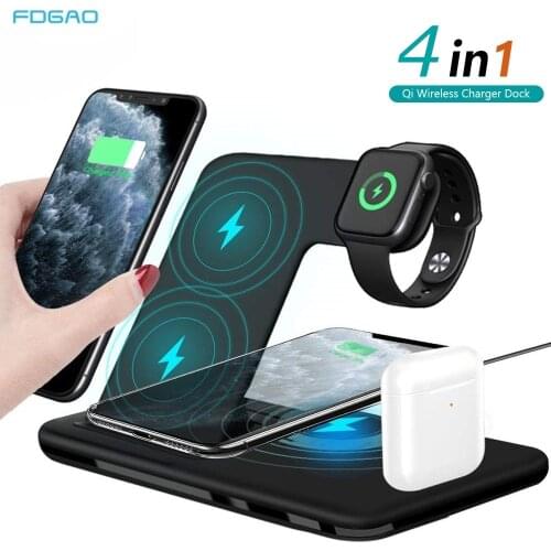 FDGAO 15W 4 In 1 Qi Wireless Charger Stand For IPhone 12 11 XS XR X 8 AirPods Pro Charge Dock Station For Apple Watch 6 5 4 3 2