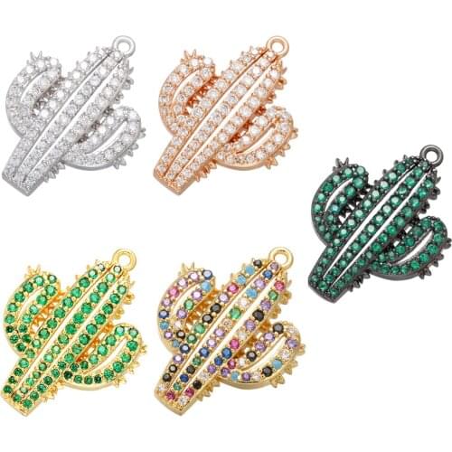 ZHUKOU 19x25mm Glittering green desert cactus crystal pendant for jewelry accessories Making Findings model: VD428