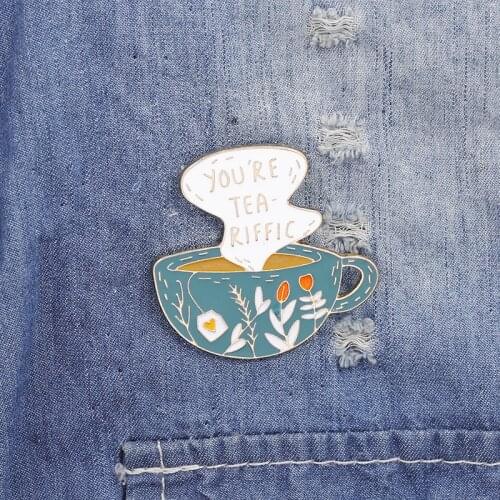Tea Cup Enamel Pin Brooch Bag Clothes Lapel Pin Badge Jewelry Gift for Friends