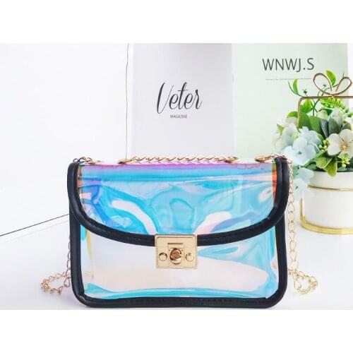 Ladies Laser Transparent Handbag Shoulder Messenger Bag Chain Crossbody Bag Laser Purses mini cell phone bag for woman