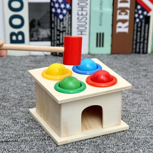 Children Wooden Ball Hammer Box Beat Toy Colorful Wood Ball Hammering Game Kids Educational Billiards Knocks Pounding Baby Toy