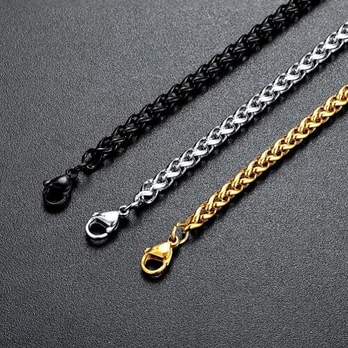 JHSL 60cm/70cm 3mm/4mm Stainless Steel Single Twisted Necklace Chain for pendant Black Silver Gold Color
