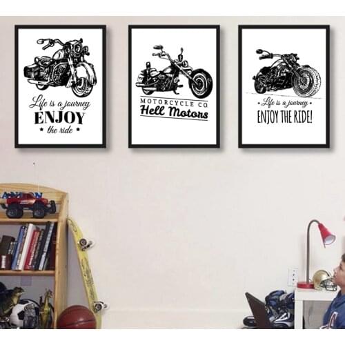 Retro Motorcycles Inspirational Quote Canvas Art Prints Black White Motorcycles Painting Wall Pictures Youth Boys Room Decor