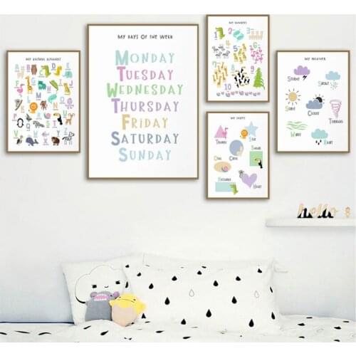 Nursery Education Alphabet Numbers Weather Shapes Week Wall Art Canvas Painting Posters And Prints Wall Pictures Kids Room Decor