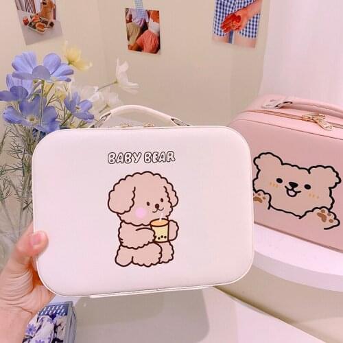 Kawaii Boba Bear Cosmetic Cases Women Cosmetic Box Cartoon Fashion Large Capacity Organizer Female Storage Makeup Bag Handbag