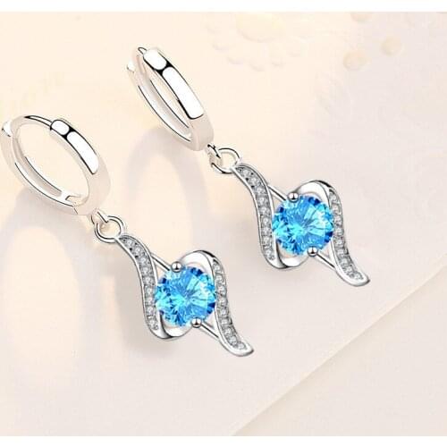 KOFSAC 2021 Hot 925 Sterling Silver Earrings For Women Sweet Cute Torch Ice Cream Blue Zircon Earring Jewelry Girl Party Gift