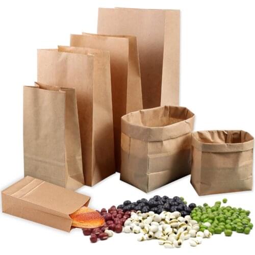 Brown Kraft Paper Bags Square bottom food packaging bag breakfast baking oil proof kraft paper bag food storage bags 9x5.5x18cm