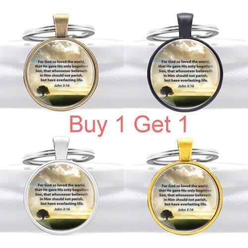 Buy 1 Get 1 Bible Verse Quote for God So Loved the World....john 3:16 Glass Dome Pendant Key Chain Cross Key Rings