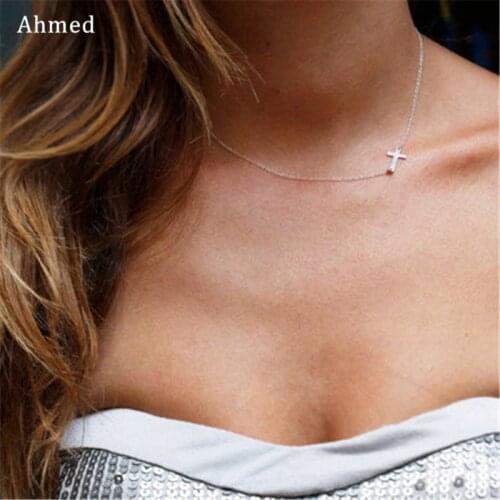Ahmed Fashion Simple Cross Pendant Necklace For Women New Charm Maxi Statement Chain Collier Femme Jewelry