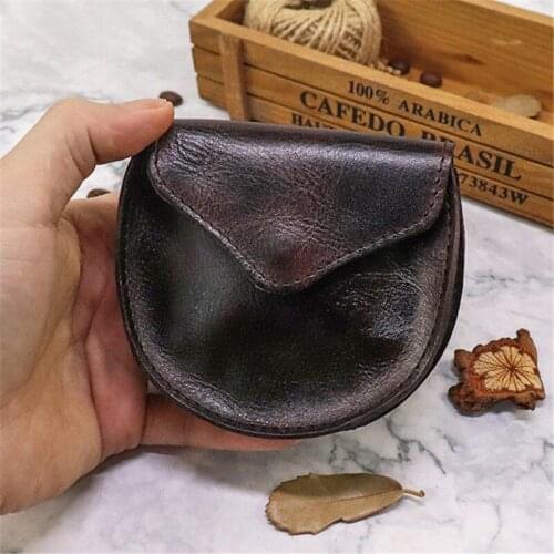 Fashion luxury natural genuine leather ladies mini wallet retro casual mens cowhide small card bag Short coin bag