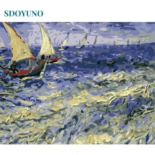 SDOYUNO 60x75cm Coloring By Numbers Seascape DIY Oil Painting By Numbers On Canvas Frameless Digital Hand Painting Home Decor