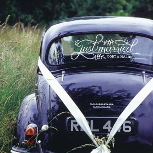 Fancy Just Married Car Sign Custom Vinyl Decal Wedding Car Sticker Personalized Custom Name Art Decals Window Glass Decor B112