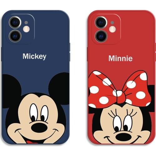 Disney 2021 New Mickey Mouse Minnie Liquid Silicone Phone Case for iPhone13 12 11 Pro Max 7 8 Plus X XR XS Back Cover Gift