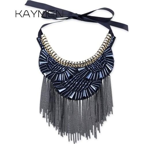 New Arrivals Fashion Fabric Crystal Statement Necklace Pendant Women Girls Chokers Necklace Collar Tassels Necklace Bijoux 1636