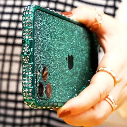 Bling Rhinestone Case Bumper For iPhone 11 Pro Max Diamond Frame Flash Glitter Sticker Cover Feminine