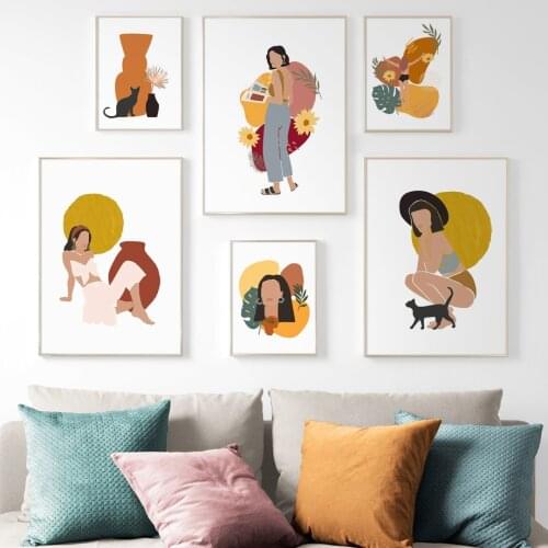 Modern Abstract Vintage Poster woman Plant Wall Art Canvas Painting Nordic Posters And Prints Wall Picture For Living Room Decor