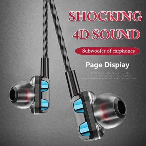 Wired Earphone High Bass Dual Drive Stereo In Ear Earphones with Microphone Earbuds for Computer Mobile phone bluetooth earphone