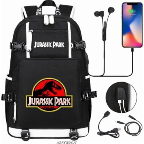 Jurassic Park Dinosaur USB Boy Girl Book School Bags Large Capacity Teenagers Student Schoolbag Women Men Laptop Travel Backpack