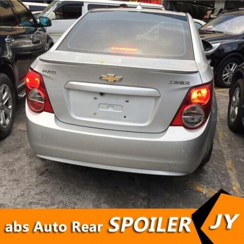 For Chevrolet AVEO Spoiler 2011-2013 AVEO spoiler High Quality ABS Material Car Rear Wing Primer Color Rear Spoiler