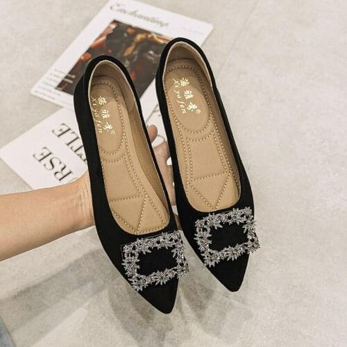 Women Shoes Woman Flats Pointed Toe Rubber Women Flat Shoes Suede Rhinestone buckle Slip-on Ladies Ballet Flats Loafers