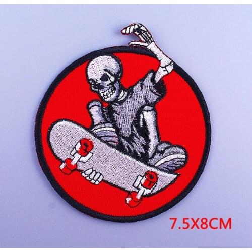 Skateboard Skull Embroidery Patch Rock Embroidered Patches For Clothing Iron on Patches On Clothes Stripe Punk Patch Sticker DIY
