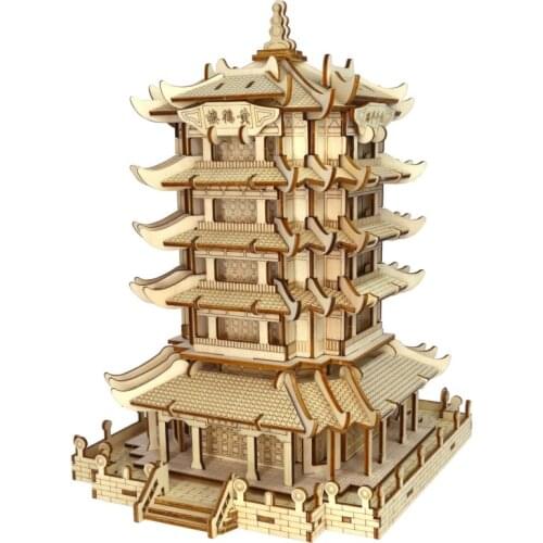 XF-G007 Wooden Toys 3D Jigsaw Puzzle The Yellow Crane Tower Educational Gifts For Kids Adults Family Funny Games DIY