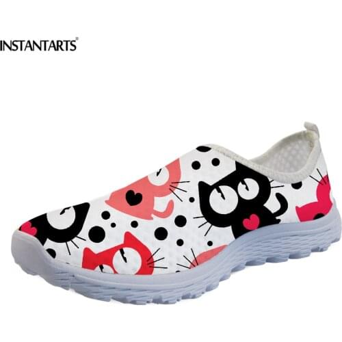 INSTANTARTS Spring Summer Casual Flats Shoes Female 3D Cat Print Shoes for Women Beach Mesh Water Shoes Kids Slip On Sneakers