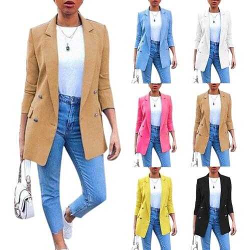 2020 Women Blazer Casual Long Sleeve Blazers Open Front Office Lady Suit Jacket OL Lapel Coat Cardigan Blazers Formal Blazers