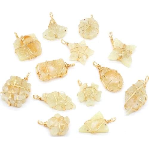 1pcs Natural Stone Crystal Quartz Citrine Pendant Gold Thread for DIY Necklace Earring Accessories Jewelry Making Women Gift