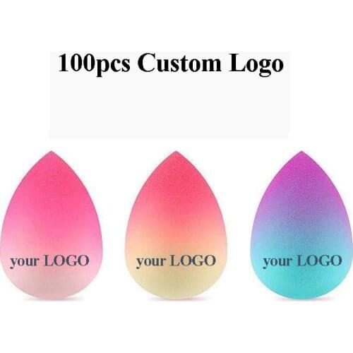 100pcs Print Your LOGO Makeup Sponge Gradient Color Water Drop Foundation Concealer Sponge Powder Cosmetic Puff Make Up Blender