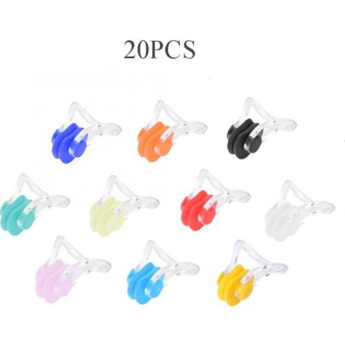 20Pcs 10 Colors Swimming Nose Clip Soft Silicone Swimming Nose Clip for Kids Children Adults Pool Accessories Water Sports hot