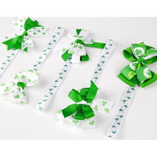 20 PCS/LOT, Grossgrain Ribbon Bow Headbands, Baby Girls Hair Accessories for St. Patricks Day