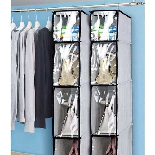 4-Layer Hanging Organizer Clothing Storage Bag with Clear Dustproof Cover Cotton PVC Door Wall Home Bedroom Wardrobe Organizer