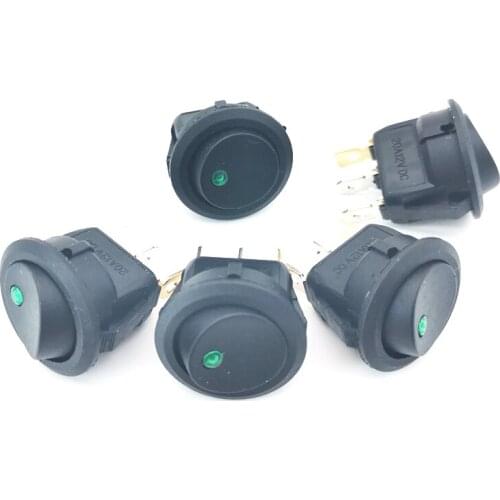 5pcs/lot Green LED Dot Light 12V Car Auto Boat Round Rocker ON/OFF TOGGLE SPST SWITCH