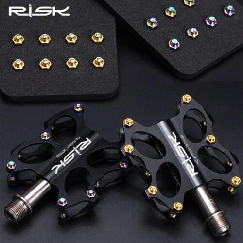 RISK 8pcs M4*5mm Titanium Alloy Bicycle Pedals Anti-slip Bolts TC4 MTB Bike XC Cross Country Cycling Anti-skip Screws for Pedal