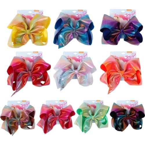 7" Rainbow Leather Hair Bows With Clips For Kids Girls Handmade Large Knot Jumbo Bows Hairgrips Hairclips Gift Hair Accessories