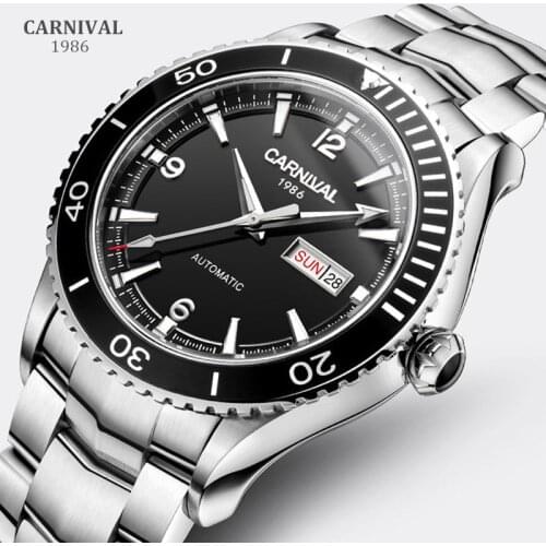Carnival Brand Luxury Business Watch Men Fashion Calendar Automatic Mechanical Wristwatch Waterproof Luminous Relogio Masculino