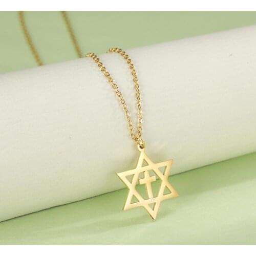 COOLTIME Hexagram Cross Necklace For Women Men Star of David Pendant Necklaces Luxury Gold Color Fashion Jewelry Accessories