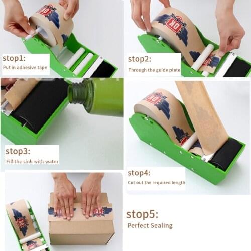 Water Activated Tape Dispenser Gum Tape Set Wet/Cut Kraft Gummed Tape Cutter for Box Sealing Watercolor Paper Stretching