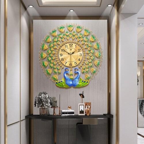 European light luxury wall clock creative peacock watch living room home decoration fashion simple art wall clock
