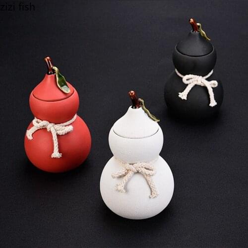 Gourd Shape Ceramic Tea Caddy Storage Box Food Sealed Jar Storage Tank Organize Box Decorative Jar Tea Container Tea Caddies