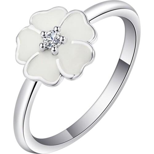 Hainon New Silver Color Cute White Flower Rings For Women Simple Wedding Engagement Rings Jewelry