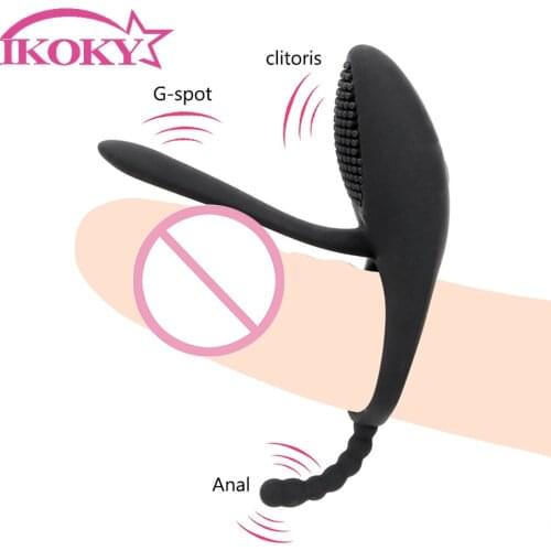 IKOKY Couples Flirt Male Cock Ring G-spot Vibrator Anal Vagina Stimulation Sex Toys for Men Vibrating Penis Ring 7 Speed