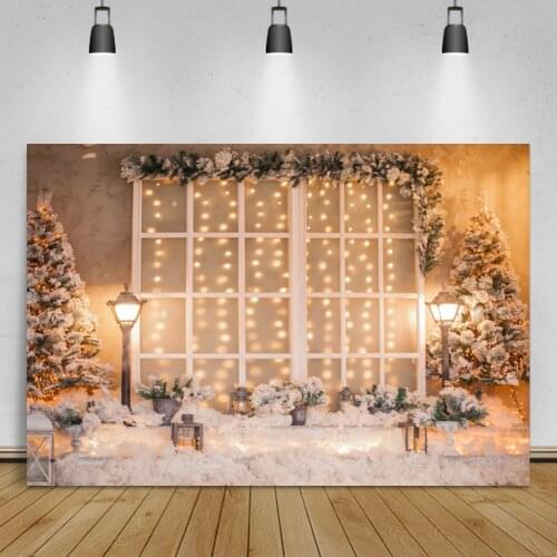 Laeacco Christmas Backdrop For Photography Light Pine Tree Window New Year Party Decor Photography Background For Photo Studio
